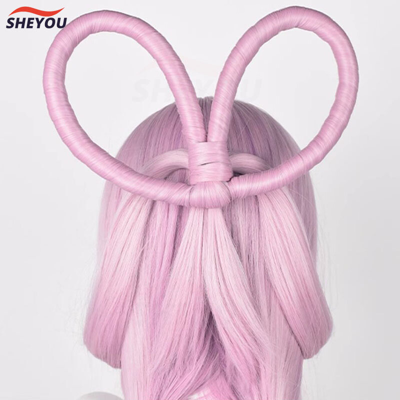 Fu Xuan-pelucas de Cosplay Honkai Star Rail, Peluca de pelo sintético resistente al calor, largo, rosa claro, gradiente púrpura, gorra de peluca