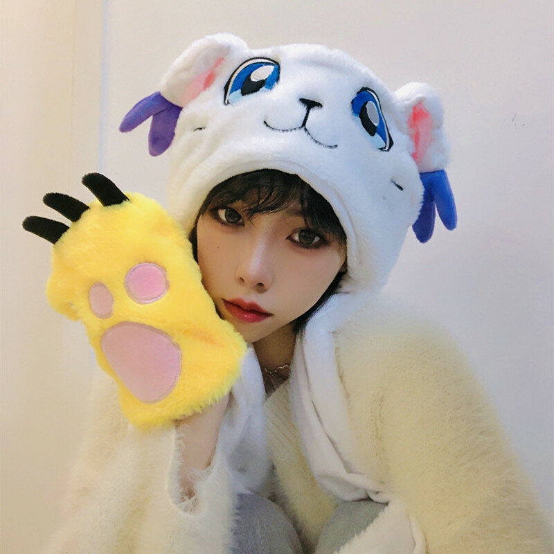 Sombrero de peluche de Japón Digimon Adventure Kawaii para niñas, juguete de felpa, sombrero para mantener el calor, adorno para la cabeza con orejas
