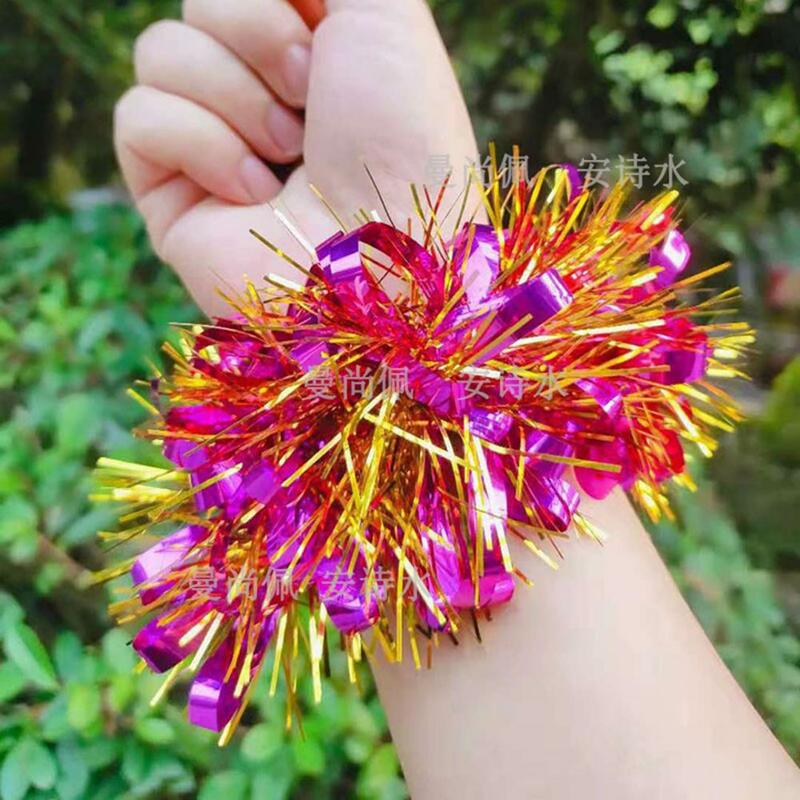 1 Pair Tinsel Cheer Pom-Pom Wristband Colorful Adults Kids Cheerball Dance Prop Sports Meet Cheering Wristband Cheerball