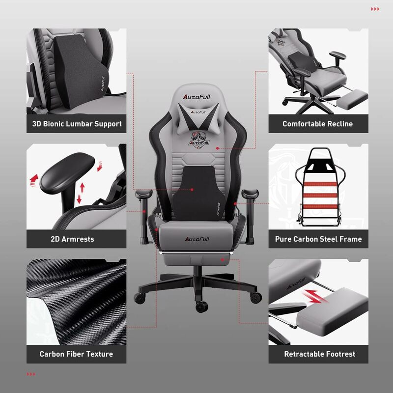 Fotel gamingowy sztuka krzesło na krzesło biurowe AutoFull C3 z ergonomicznym stabilizator lędźwiowy, styl wyścigowy skóra PU wysokim oparciem regulowany Swiv