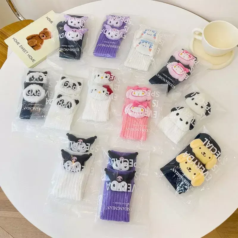 Anime Sanrio Kuromi My Melody Cinnamoroll Socks for Children's Girls Cartoon Kawaii Korean Style Mid-Tube Trendy Student Socks
