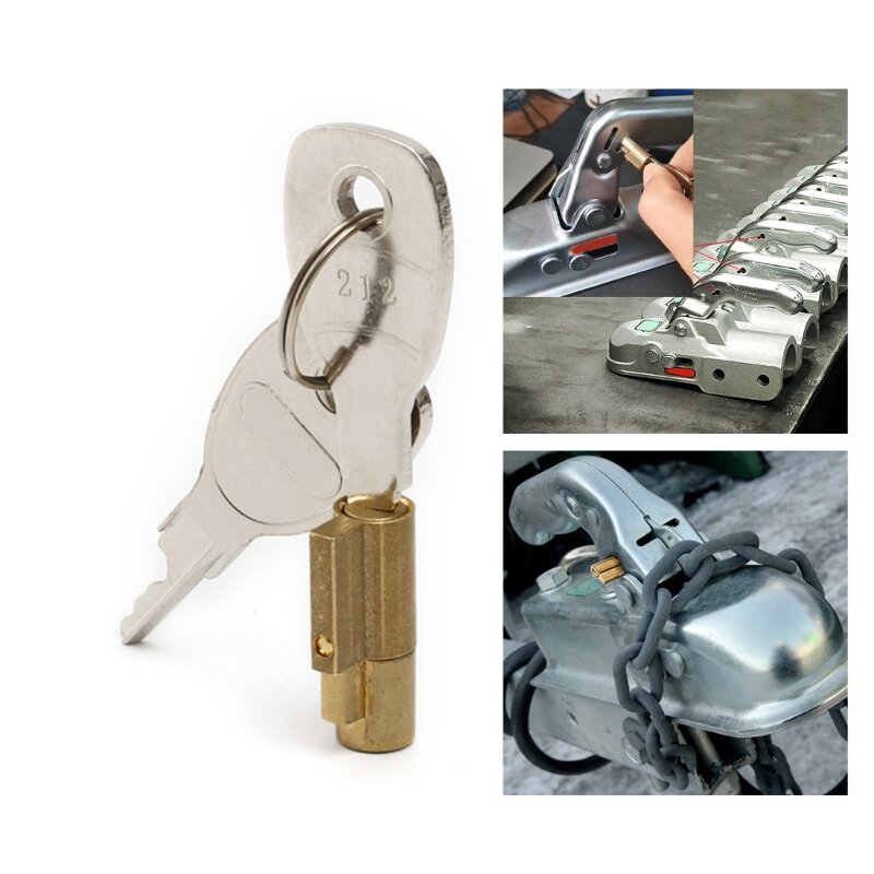 Lucchetto antifurto per gancio traino con chiave per serratura per cassettiera, roulotte, auto E8BC