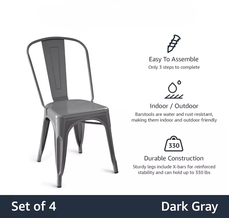 Metal Dining Chairs, Dark Grey, 1 Count (Pack of 4)