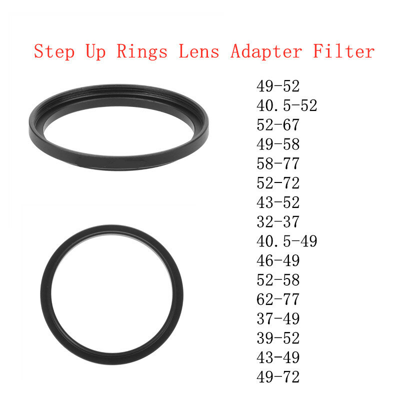 49-52 40.5-52 52-67 49-58 58-77 52-72 43-52 32-37 40.5/2-49 46-49 52-58 62-77 37-49mm anelli Step-Up in metallo filtro adattatore per obiettivo