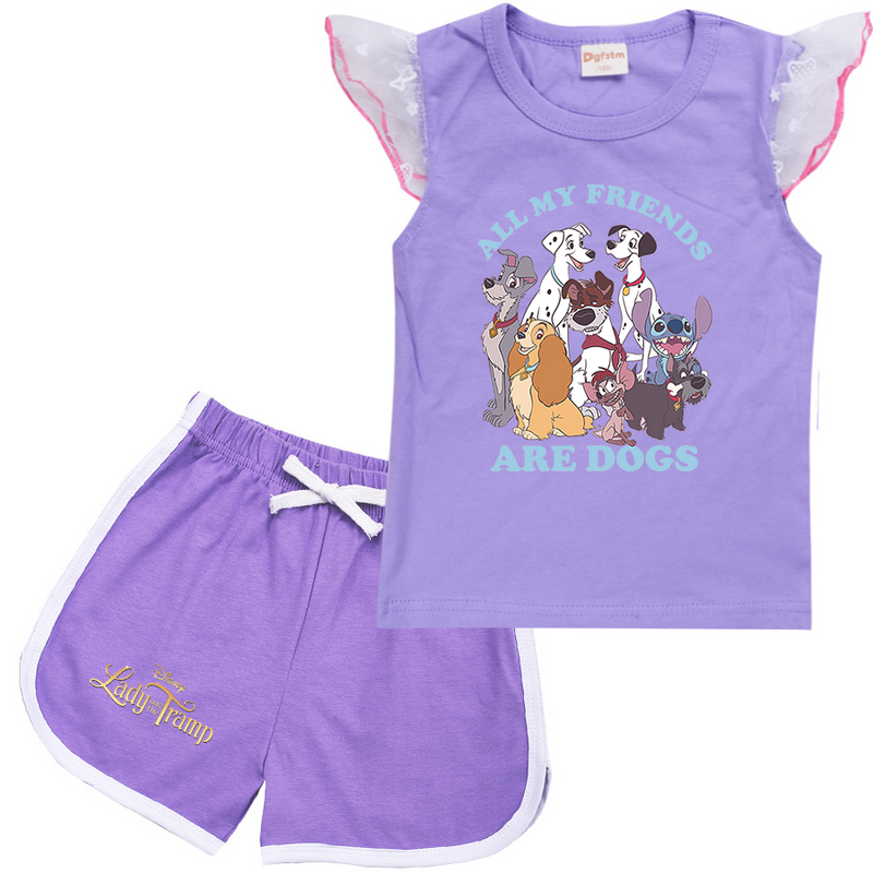 Disney Lady and the Tramp Cartoon Clothing Baby Boys Summer Clothes T-shirt+shorts Baby Girls Casual Clothing Sets