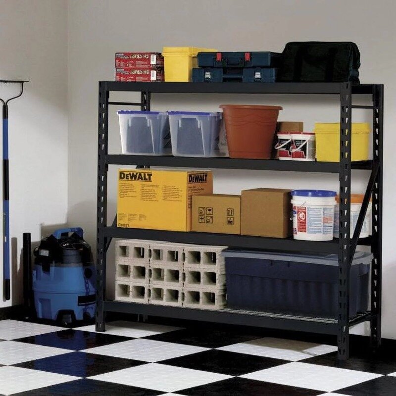 Estante de almacenamiento para el hogar, estante de almacenamiento de acero soldado de 4 niveles, negro, 77 "W x 24" D x 72 "H