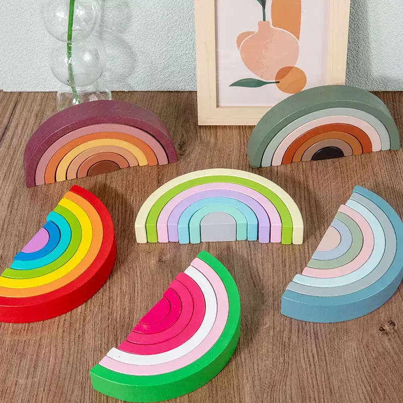 Neue Kinder Montessori Bogenbrücke Regenbogen Bausteine Holz spielzeug Baby frühe Bildung Farbe kognitive Blöcke Spielzeug