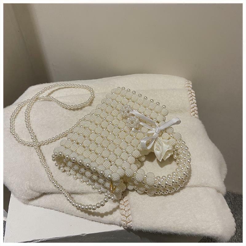 New Crystal Beaded Evening Bag Beautifully Noble Wedding Clutch With Pearl Chain Handmade Pearl Shoulder Bag Handbag Dinner Bag