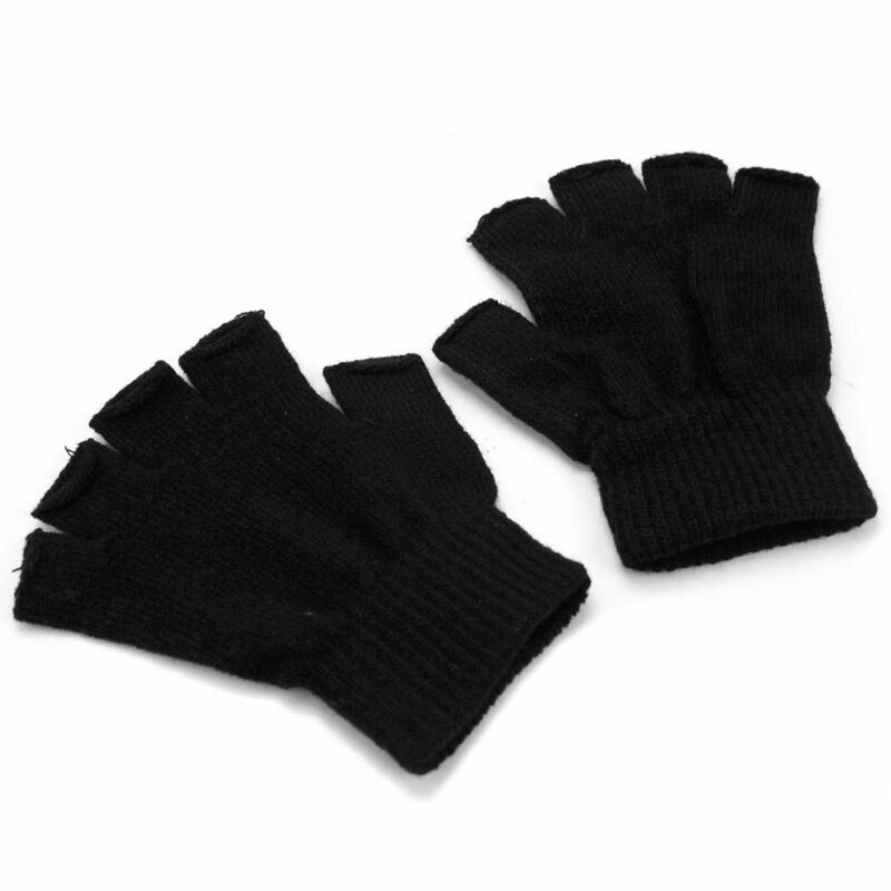 Утепленные плотные тянущиеся эластичные перчатки для мужчин, 1 пара, черные перчатки на полпальца, вязаные перчатки, варежки, перчатки без пальцев