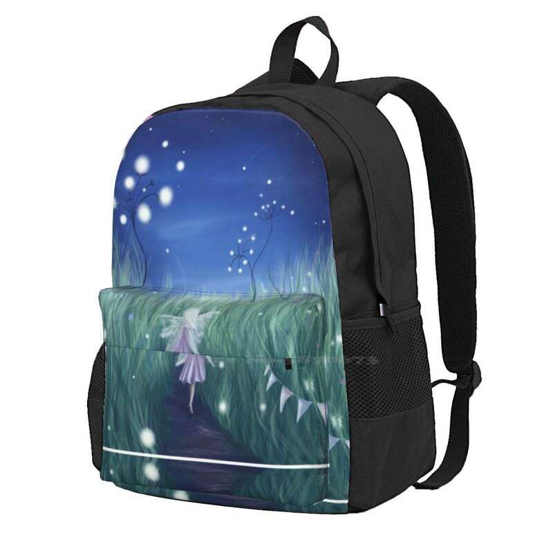 Fairy Night Teen College Student Backpack Laptop Travel Bags Girl Nighttime Whimsical Comet Blue Green Fairyland Bunting