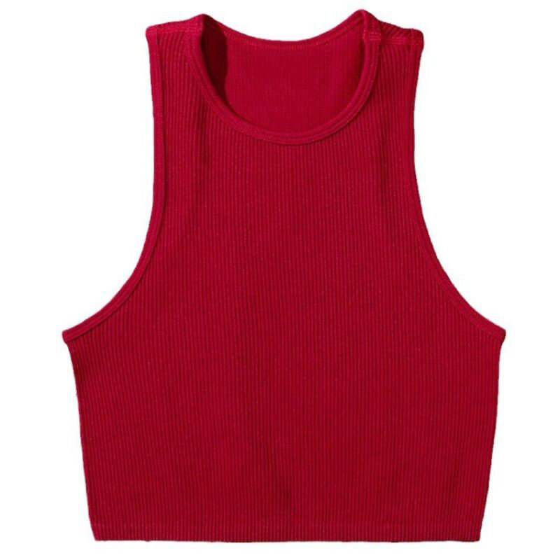 Crop Top Vrouwen Atletische Sport Tank Naadloze Streetwear Elastische Ribgebreide Mouwloze Yoga Vest Tee Stretchy Gym Strakke