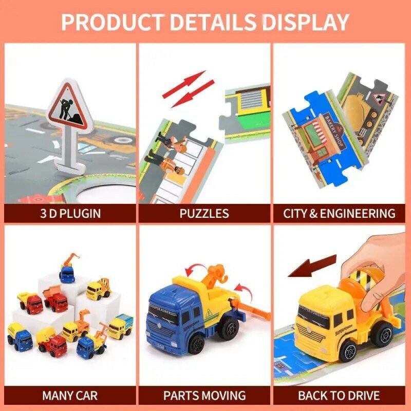 Children's educational assembly track play house pull-back engineering vehicle traffic scene toy