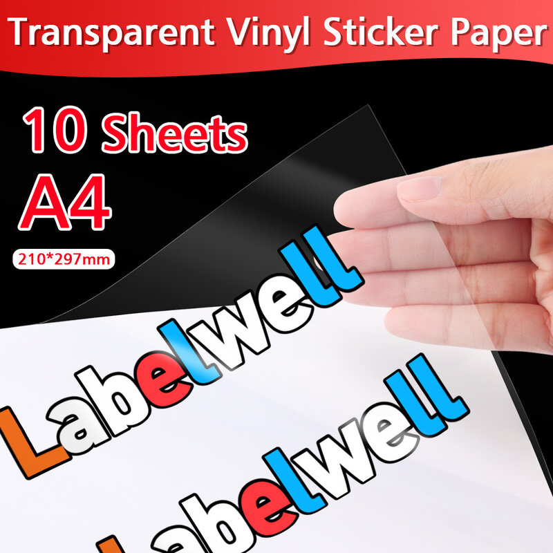 10PCS 100% Transparent A4 Paper Sheets Adhesive Printable Label Sticker Paper for Inkjet Printer Clear Vinyl Label Copy Paper