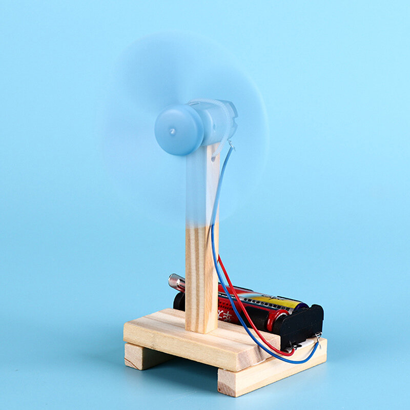 โมเดล DIY การทดลองทางพัดลมไฟฟ้าสีน้ำเงิน1ชิ้นการศึกษาระดับประถมศึกษาวิทยาศาสตร์ฟิสิกส์