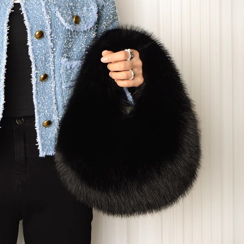 2023 nowa jesienno-zimowa ręczna torba z futerka damska wysokiej klasy niszowa pluszowa kopertówka imitacja futra lisa