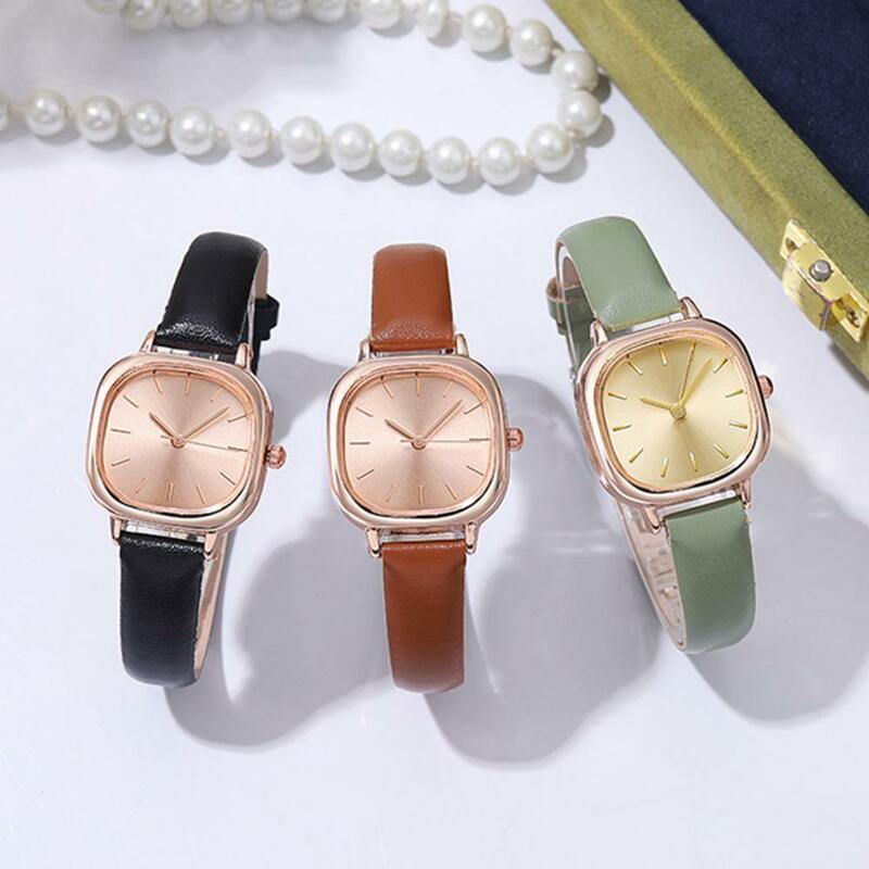 Jam tangan pelajar elegan jam tangan pergerakan kuarsa wanita jam tangan Dial persegi elegan dengan tali kulit imitasi Quartz untuk wanita
