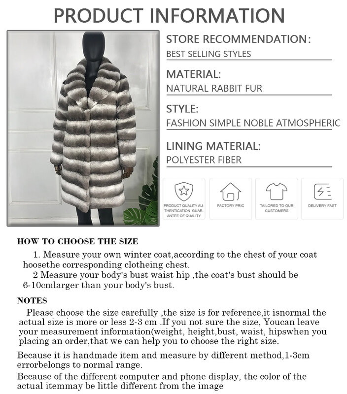 Delightful Chinchilla Fur Jacket Coat Natural Rex Rabbit Fur Overcoat Women Long outwear High Fashion