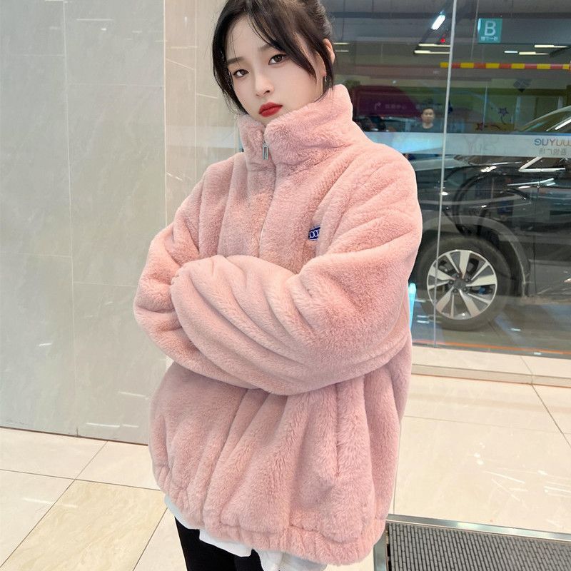 Leniwa kurtka ze skóry jagnięcej wiatrowa kobieca wersja jesienno-zimowej futrzanej pluszowy płaszcz z futra królika wyściełana ciepła kurtka podszyta bawełną kurtki typu Parka