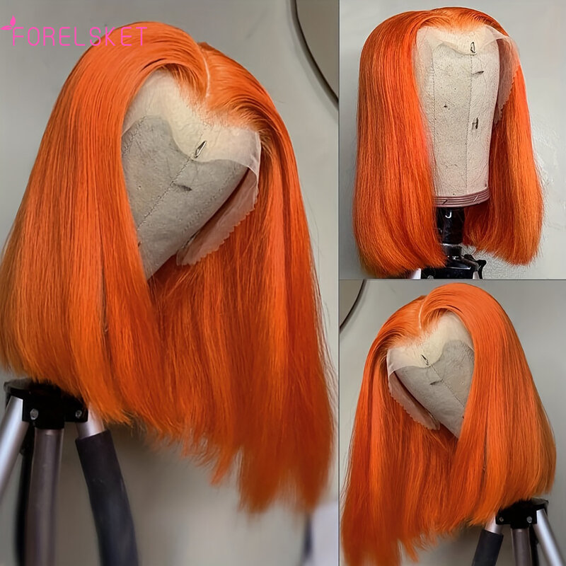 Парик с двойным рисунком Боб 350 #, парик из человеческих волос, прямые парики 13x4 HD на сетке спереди, предварительно выщипанный фронтальный парик с детскими волосами, оранжевый