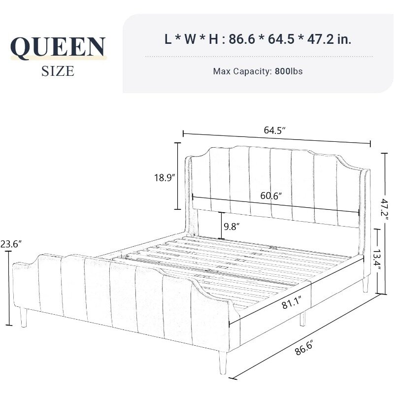 Vertical Headboard and Footboard, Solid Wood Leg and Strong Slats Support, No Box Spring Needed, Easy Assembly, Blue