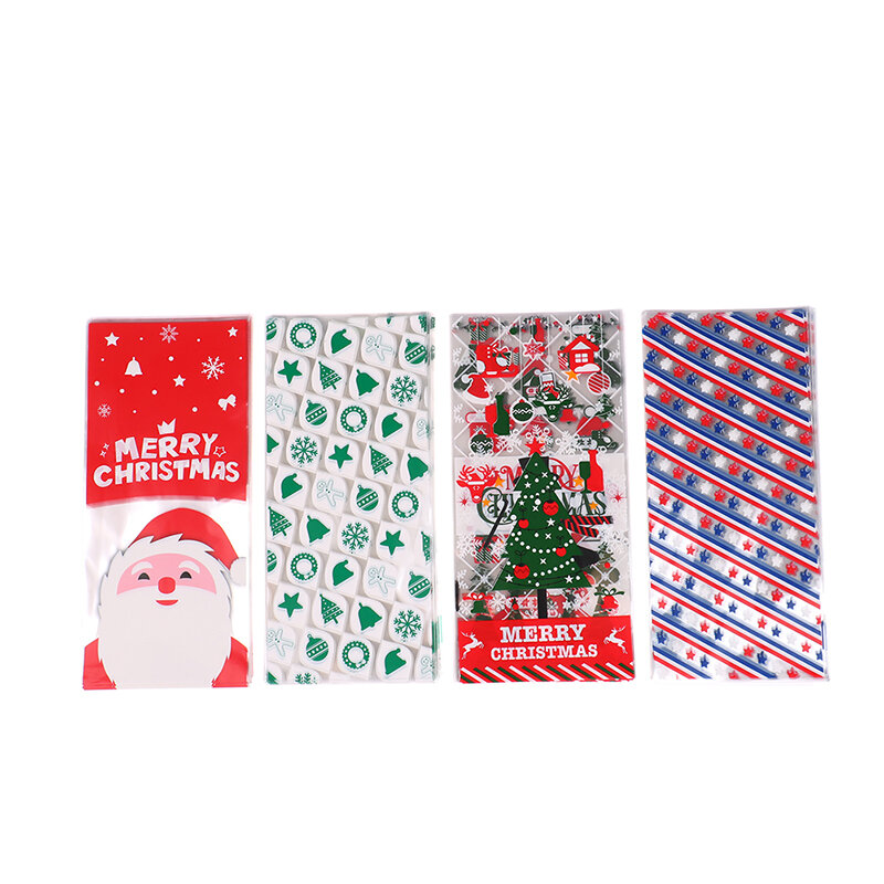 Bolsa de plástico para decoración de árbol de Navidad, bolsa de regalo de Feliz Navidad, copos de nieve, elfo, Papá Noel, recuerdo de Año Nuevo, 27x13cm, 50 Uds.