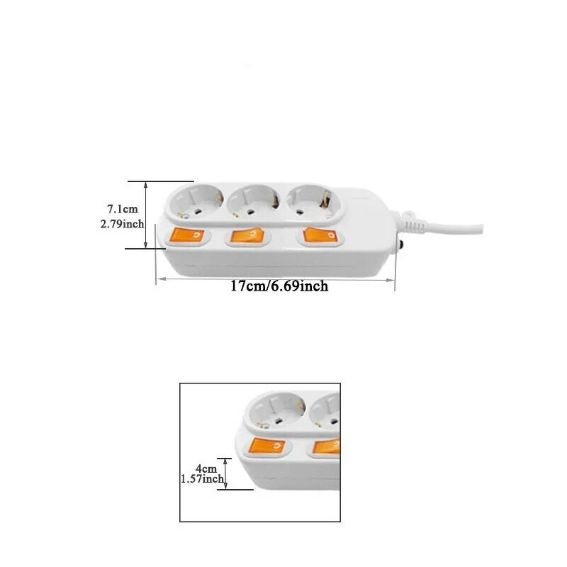 Power Strip Surge Bescherming 3 Outlets Eu Socket Plug Elektrische Uitbreiding Sockets Onafhankelijke Schakelaars 1.5/2.5M Cord