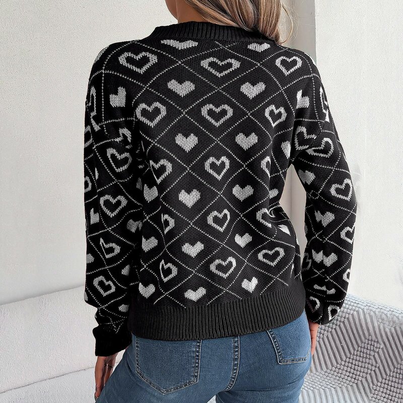 2023 nowy styl jesienno-zimowy luźny sweter damski sweter z modna bawełniana serca damski swetry z dekoltem w serek Top damski strój