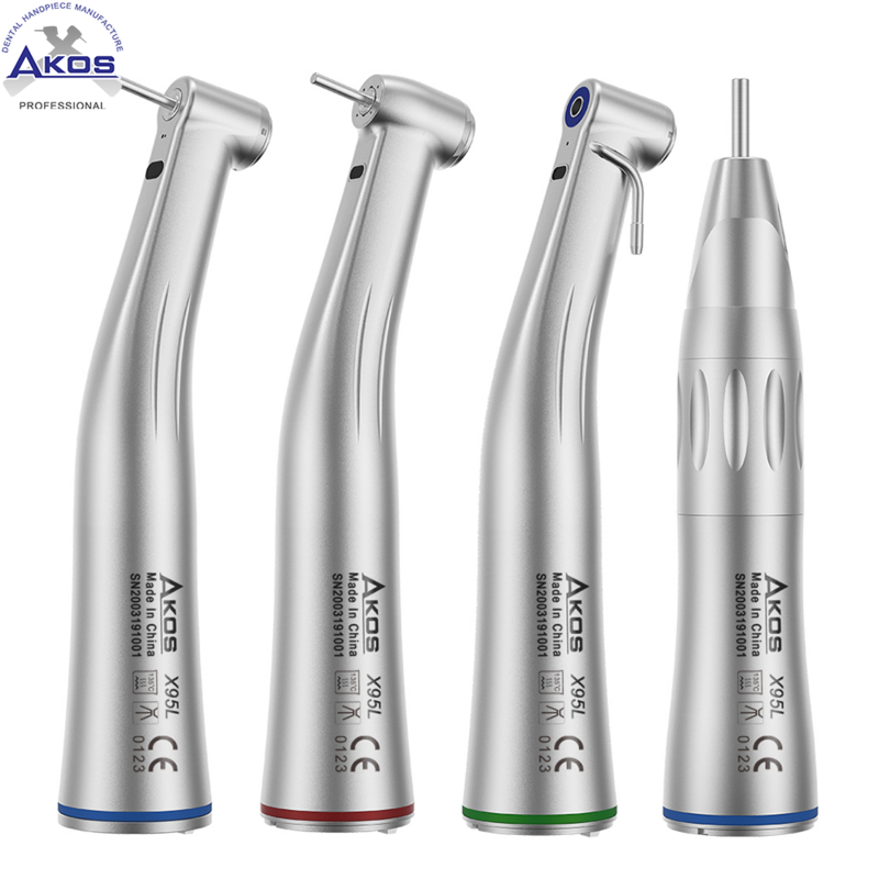 Dental Low Speed Handpiece Contra Angle With Optic Fiber Blue / Red / Green Ring X95L /  X25L / X-SG20L / X65L Contra Angulo