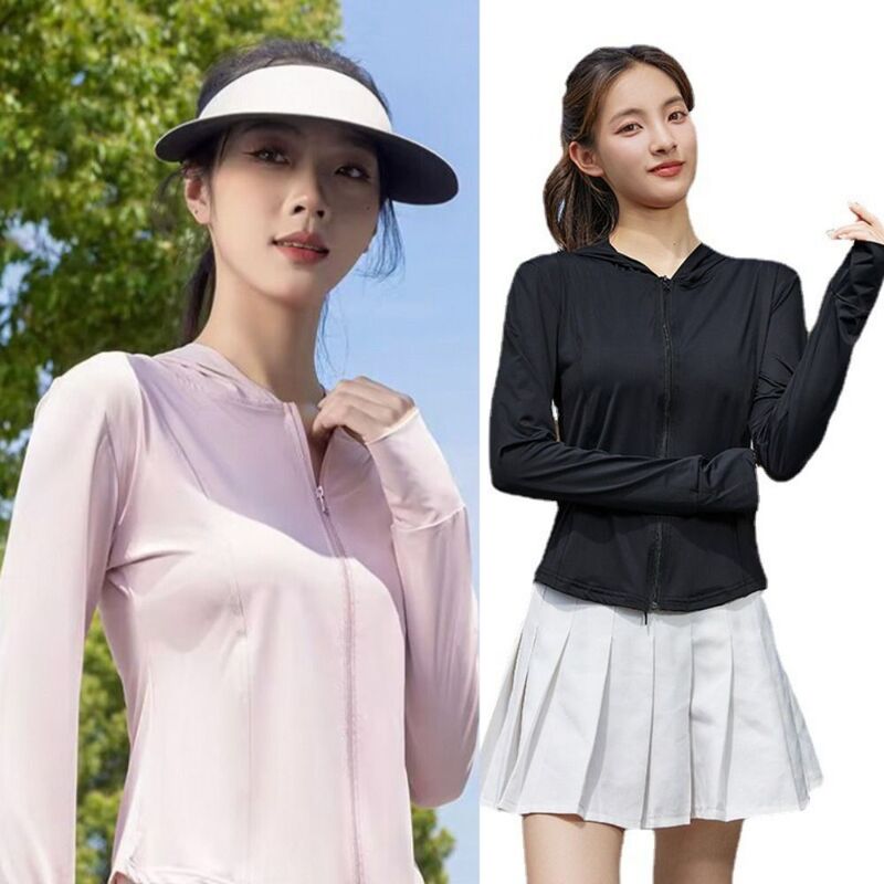 Summer Female Sun Protection Clothing UV Protection Outdoor Sports Ladies UV Protection Shirt Ice Silk Long Sleeve