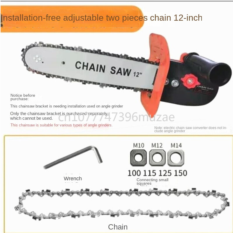 Ajustável Universal Cadeia Elétrica Saw, Angle Grinder Acessórios, Chain Saw Peças Converter, M10, M12, M14, 12"
