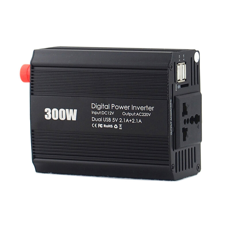 Inverter daya mobil portabel 12V ke 230V 240V, konverter 300W modifikasi gelombang sinus dengan soket Universal JP AS Output AC USB