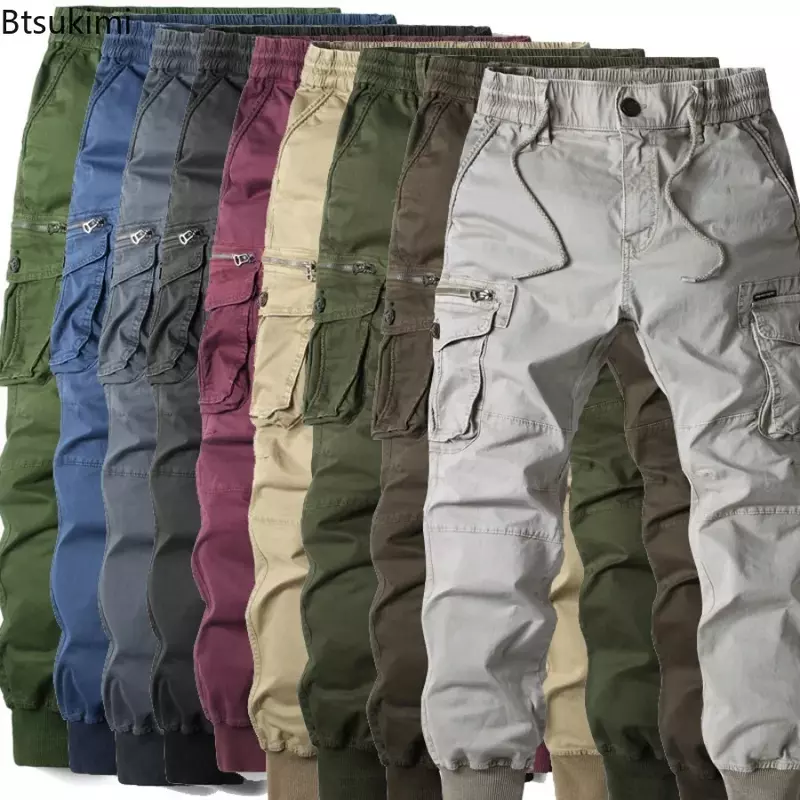 Мужские повседневные штаны для бега, модные хлопковые длинные брюки разных цветов в уличном стиле, мужские рабочие тактические брюки, брюки-карго, 2024