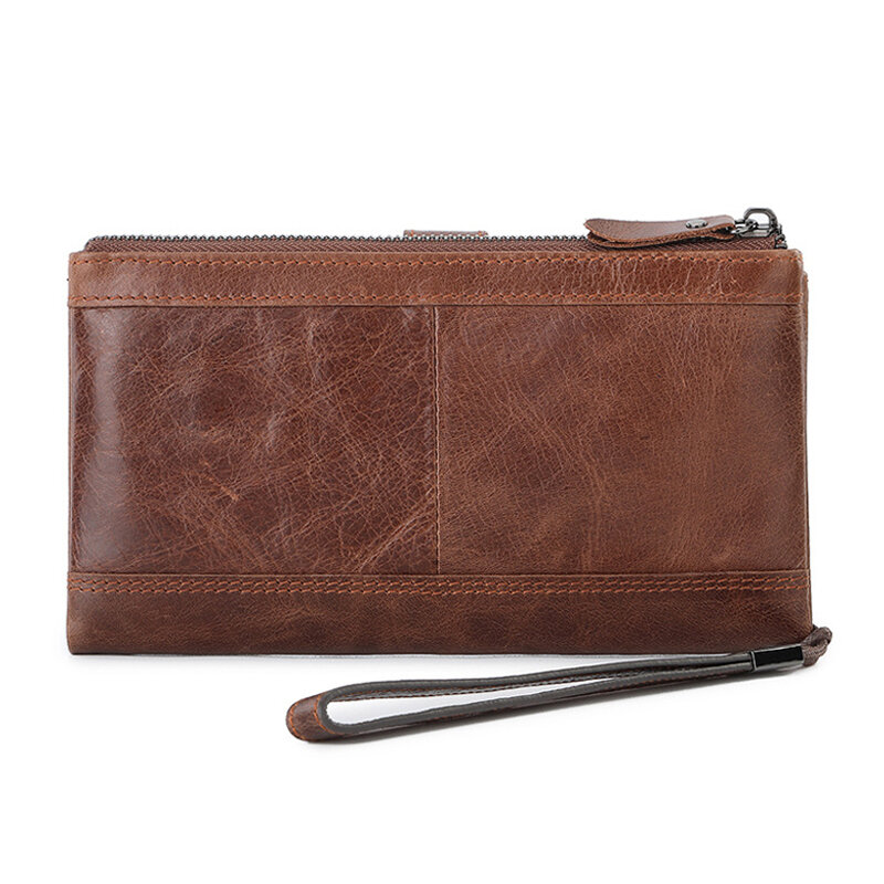 Tas genggam dompet kulit sapi antik dompet Multi kartu pria tas tangan gelang kulit kapasitas besar untuk pria