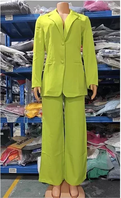 우아한 여성용 블레이저 및 바지 투피스 세트, 여성 의상, 노치드 칼라 코트 및 포켓 디자인 바지 정장, 가을 패션