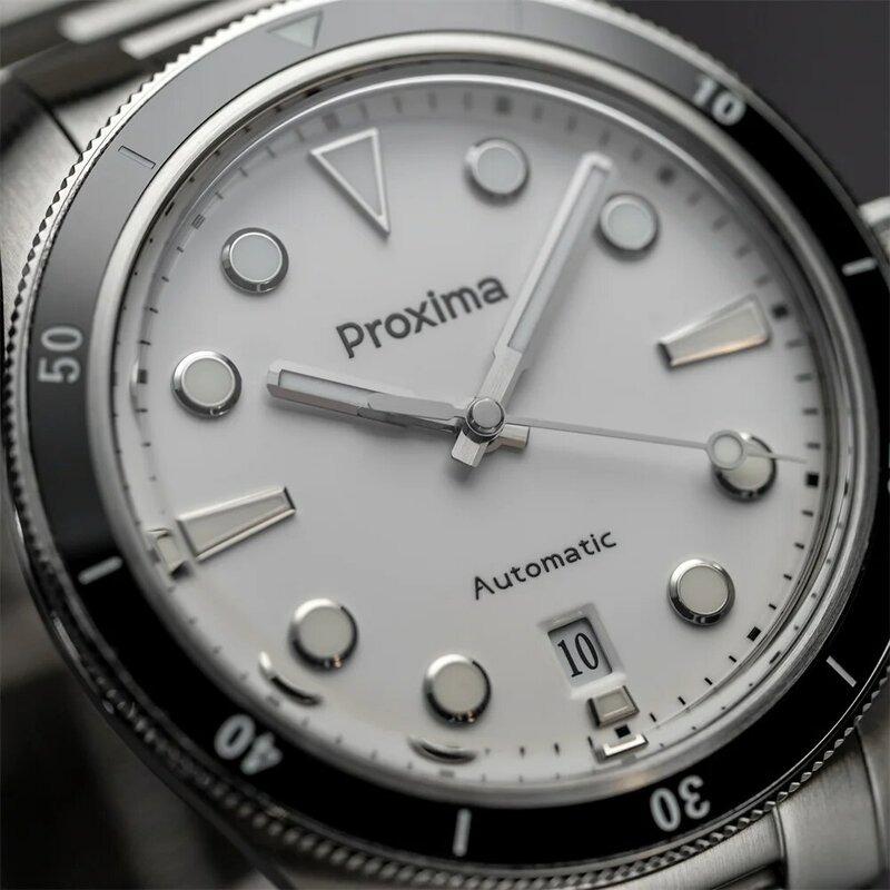 2023 39mm 시계 명품 손목시계 명품시계 명품 기계식 시계 방수 남성 시계, 화이트 에나멜 다이얼 버블 사파이어 자동 기계식 빈티지 시계, 20 바 야광 PX1697