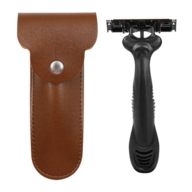 Cuir PU Portable pour rasoir, étui pour socle pour rasoir, organisateur rangement pour rasoirs sécurité manuels