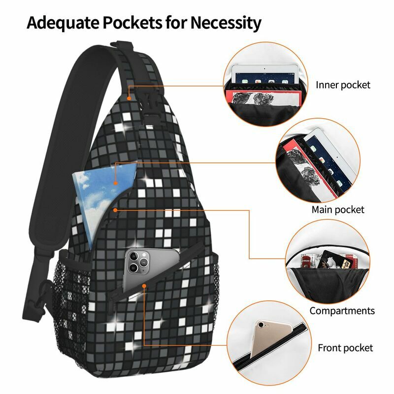 Повседневные Черные бриллиантовые диско-мячи, ранцы для путешествий, мужской нагрудный рюкзак через плечо, рюкзак на плечо