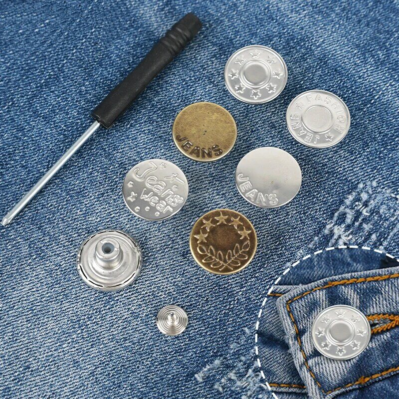 30Pcs Snap Fastener Metal Buttons Jeans Waist Buttons Perfect Fit Adjust Self Free Nail Twist No Seam Sewing Buckles Wholesale