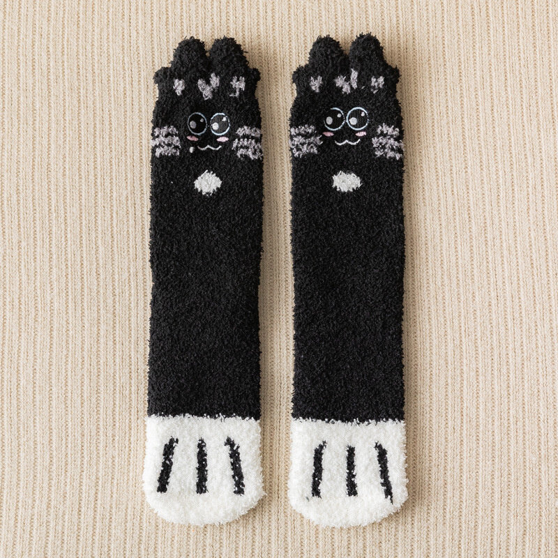 Women Socks Winter Cute Cat Paw Socks Coral Fleece Socks Female Autumn Soft Fluffy Bed Socks For Girl Warm Winter Female Home