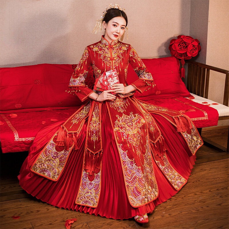 Robe de mariée de style chinois pour femmes, robes étoilées pour patients, Cheongsam, diamant plus, grande taille, 4XL, 5XL, 6XL