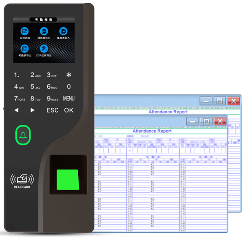 2.4-Cal urządzenie do rejestracji obecności z czytnikiem linii papilarnych hasło karta RFID telefon komórkowy otwiera kolorowy ekran biometryczny zapis czasu blokady drzwi