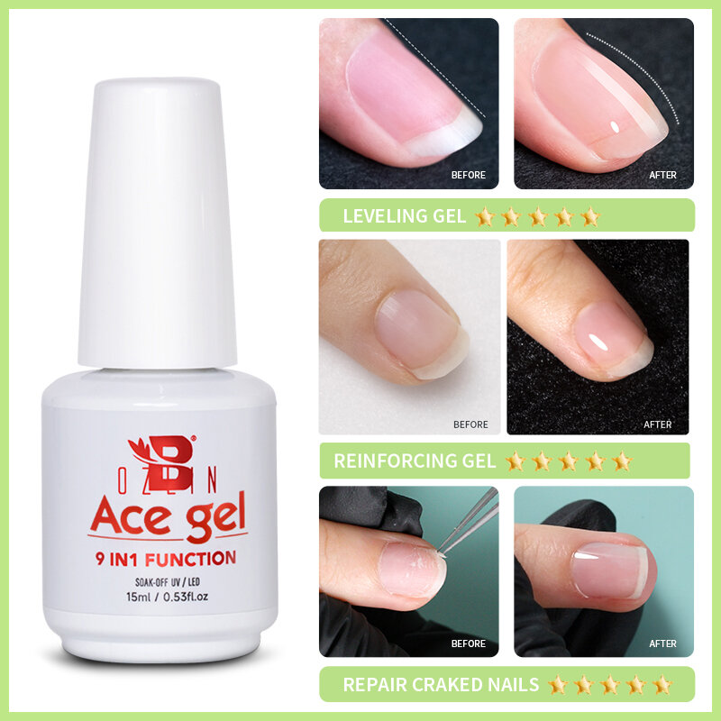 BOZLIN 15ML Ace Gel 9-in-1 Nail Glue Gel Nail Polish Thickness Transparent Semi Permanent  Function UV Gel Soak Off Nail Art
