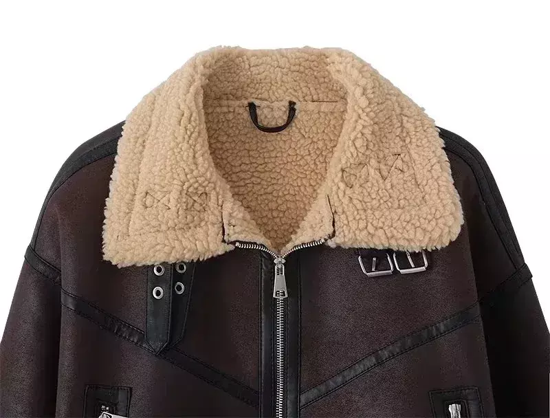 2023 primavera autunno donna pelliccia cintura allentata giacca calda lana di agnello addensato locomotiva bavero cappotto femminile marrone Chic Outwear