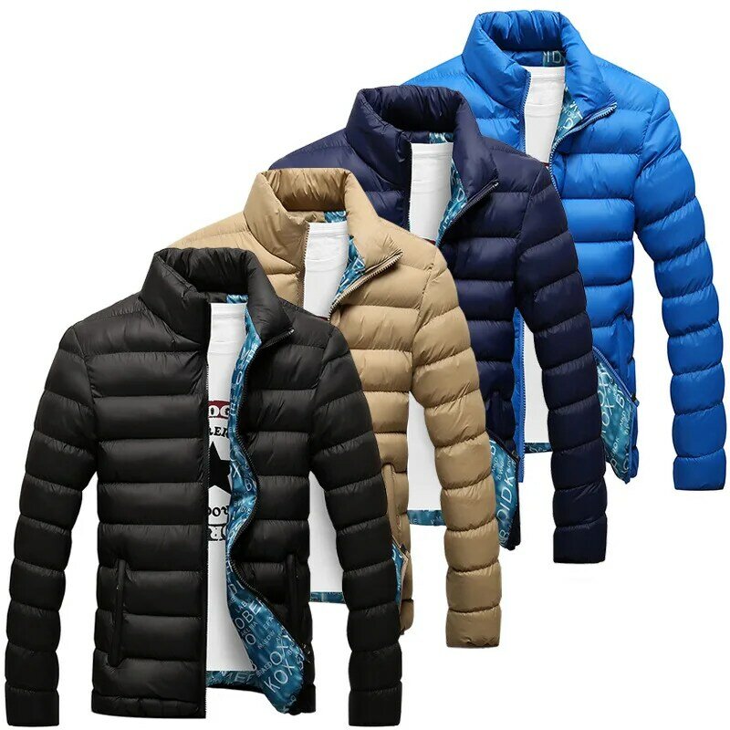 Nova jaqueta de inverno moda Stand-Up Collar Parker Zipper acolchoado masculino