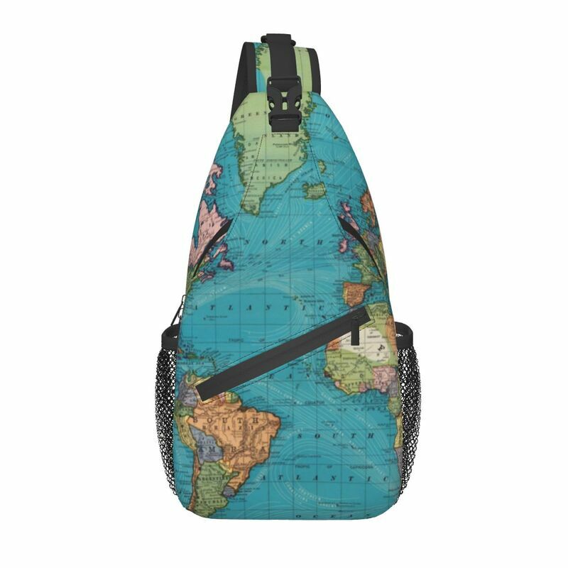 Vintage mapa świata Sling saszetka/nerka mężczyźni dorywczo plecak na ramię do uprawiania turystyki pieszej