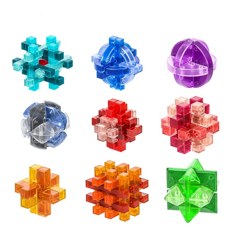 Qiyi Kong Ming Lock LuBan Lock IQ Brain Teaser Puzzles Game Toy for Kids Children Montessori 3D Puzzle Game Unlock Toys Color