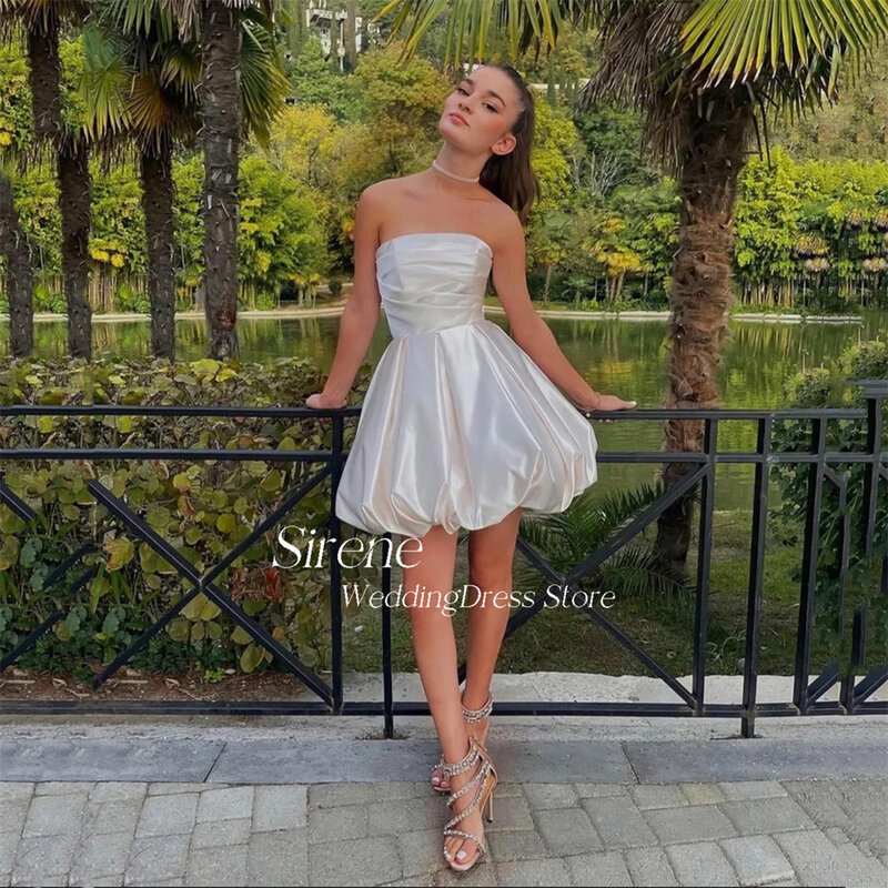 Sirene Sexy Mini Stain Strapless Flower Bud Wedding Dresses Princess Above Knee A-Line Pleated Sleeveless Short Bridal Gown 2024