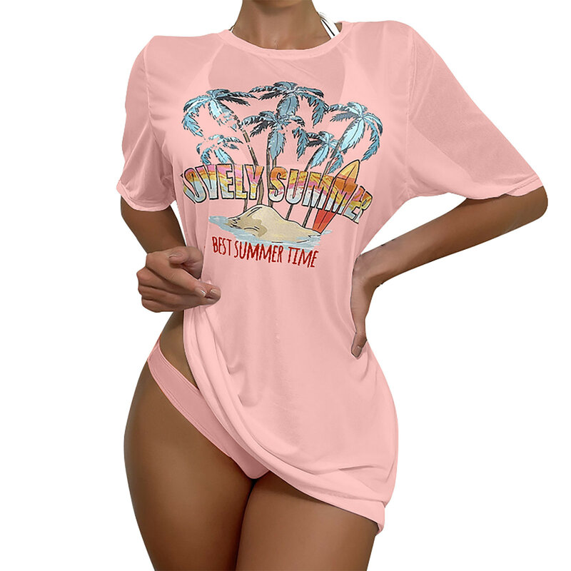 2024 Fashion Women's Sexy Sling Strap Temperament Short Sleeve Beachwear Split Bikini Swimsuit Soft and comfortable swimwear