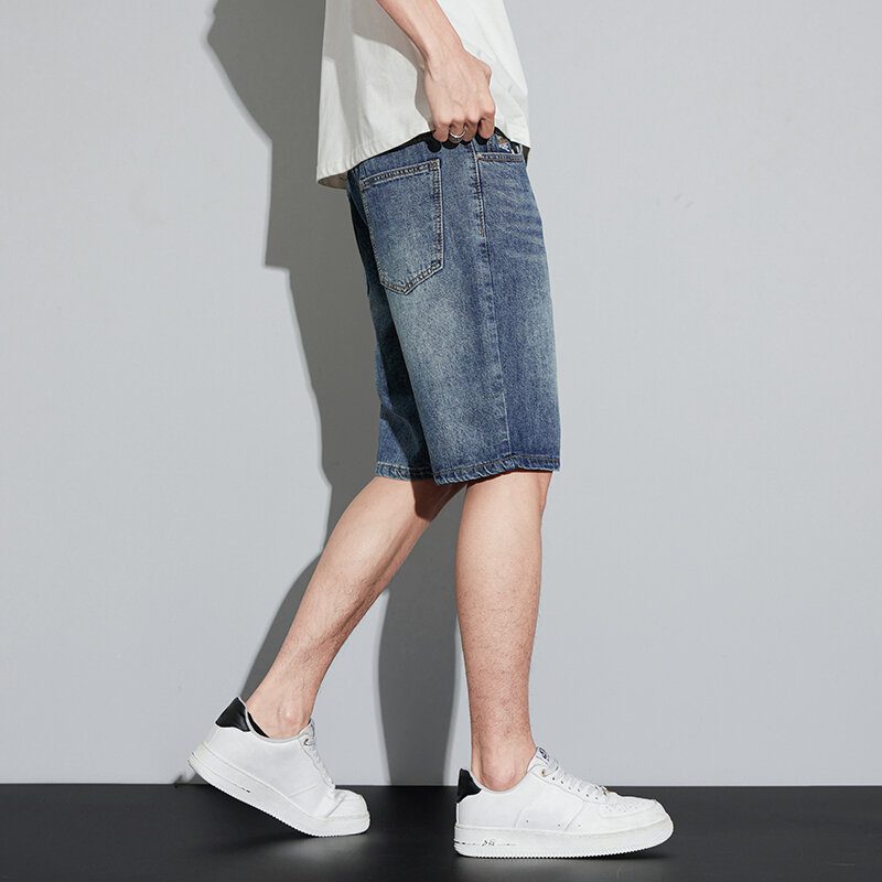 KSTUN 2024 letnie spodenki jeansowe męskie jeansy niebieskie Slim proste męskie spodnie do kolan męskie spodenki Streetwear Casaul męska odzież