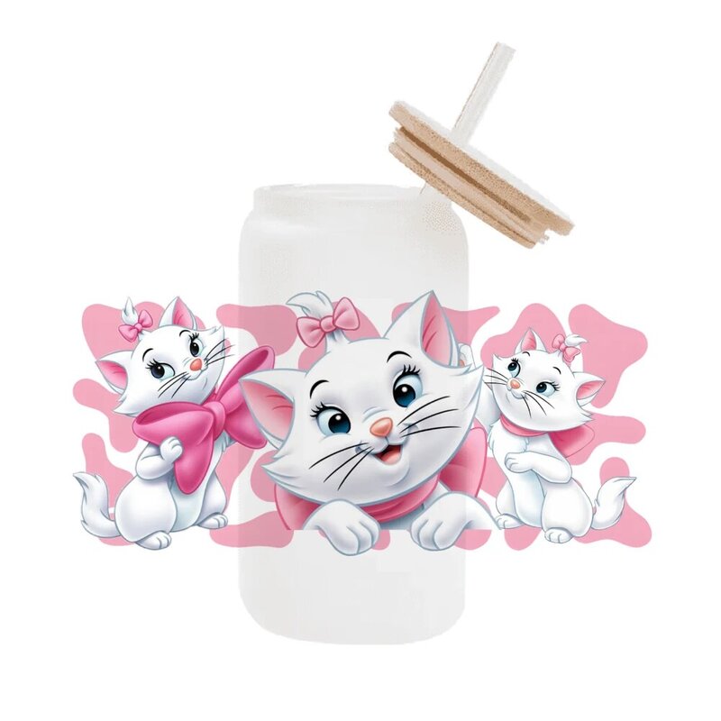 Disney Marie Cat wasserdichter Aufkleber UV Dtf Cup Wrap 16oz für Libbey Glas Permanent kleber bereit, keine Wärme erforderlich aufzutragen